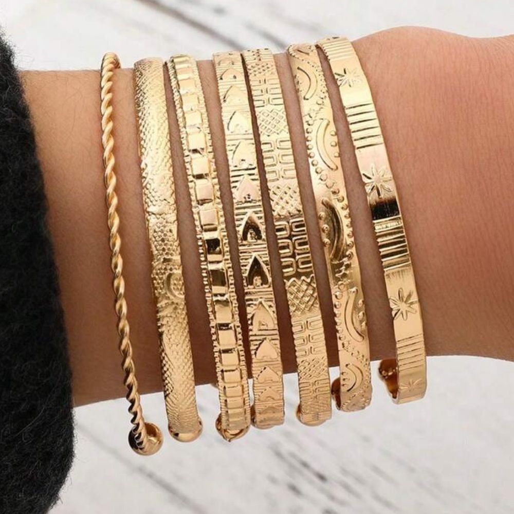 Gold Open Cuff Bracelet Set A1549